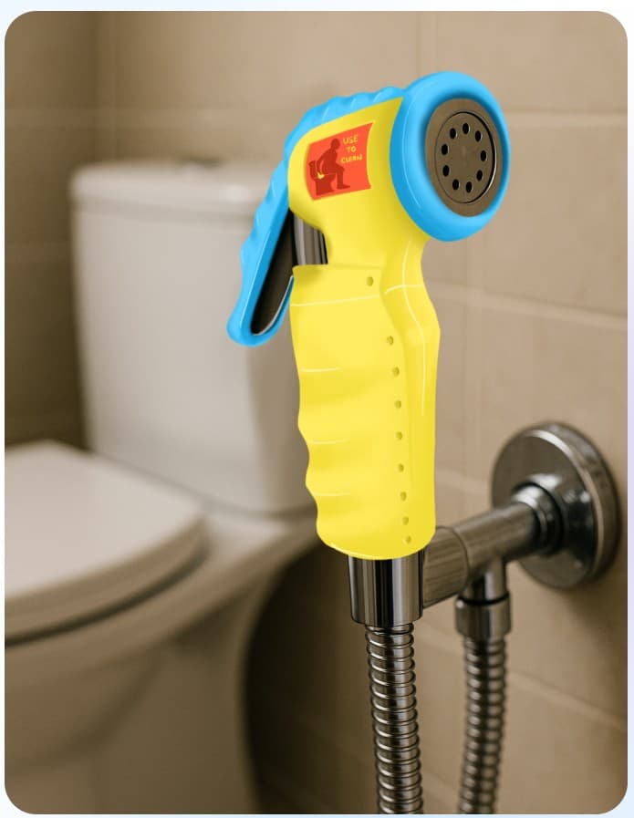 Yellow silicone health-faucet sleeve with blue tactile cues from Forget Me Not