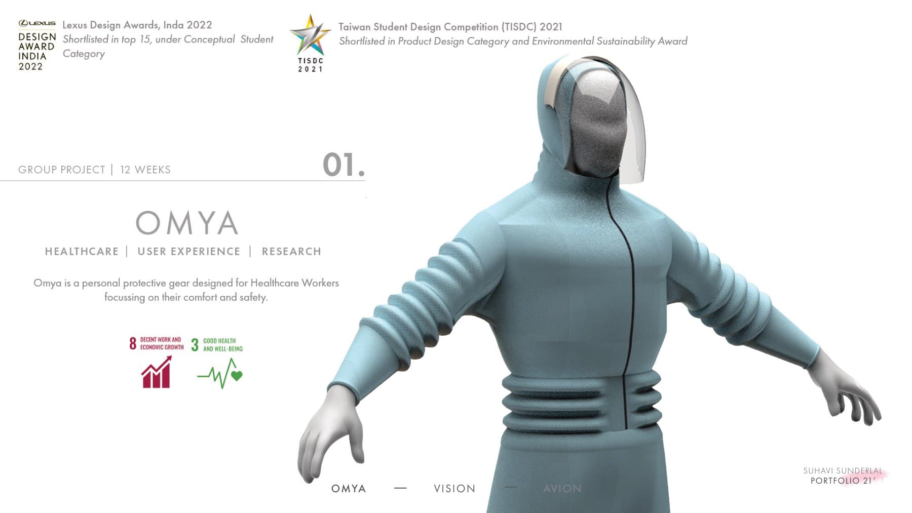 Omya protective suit concept in soft blue